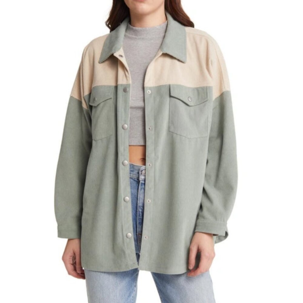 Thread & Supply Sage Green Ivory Colorblock Corduroy Jacket Oversized Small